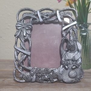 Whimsical Silver Bunny Photo Frame with Floral Accents